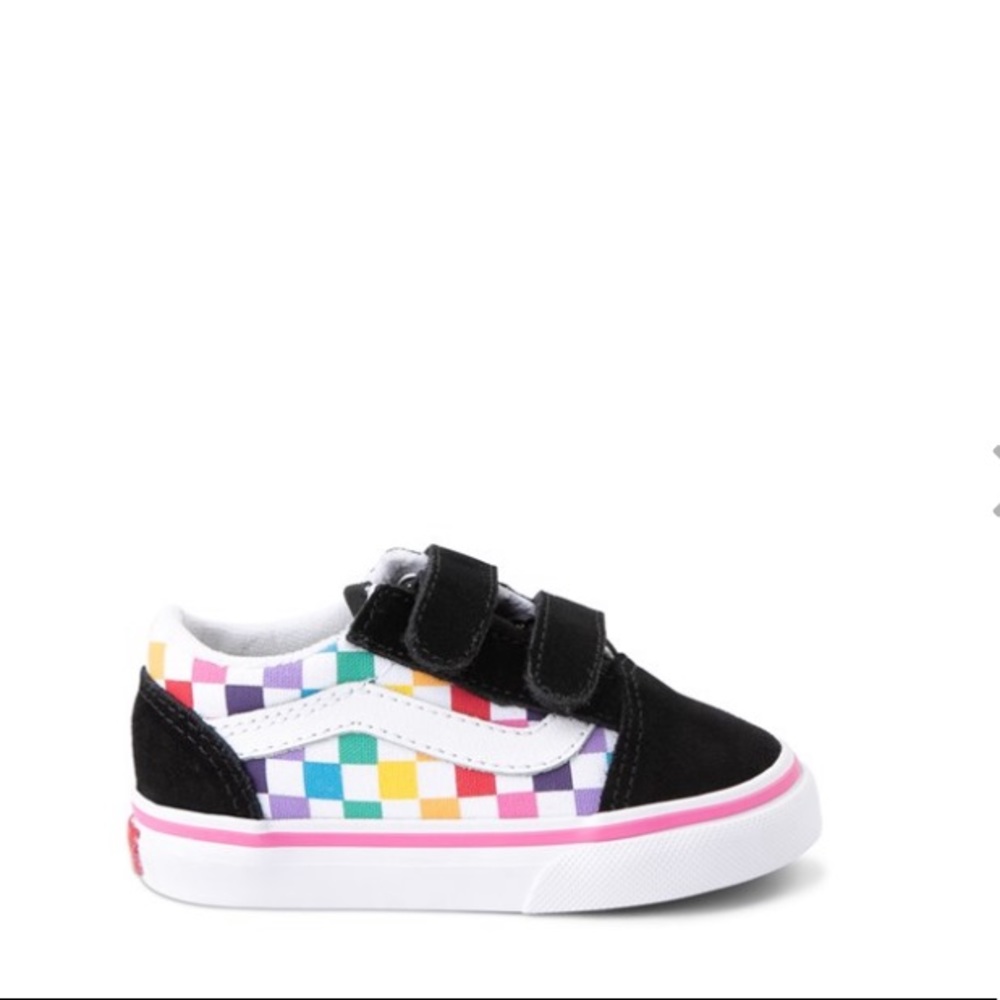 Vans Kids Black Sneakers with Rainbow Checkerboard